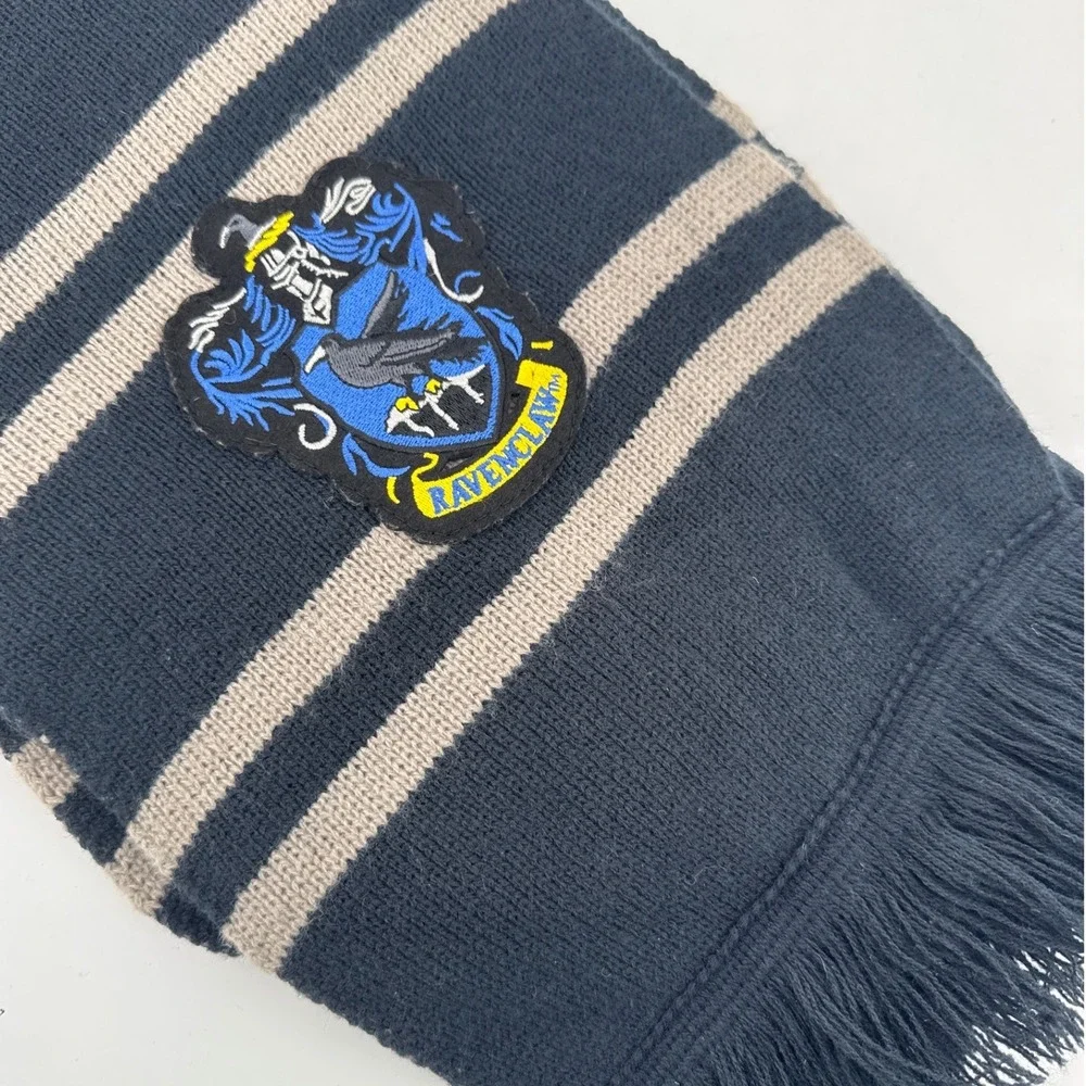 Harry Potter Ravenclaw Unisex Scarf Blue Grey Striped Embroidered Crest Knit